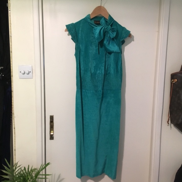 Fendi Dresses & Skirts - Rare Y2K Vintage Fendi Jeans Teal Midi cocktail Dress with Bow Accent